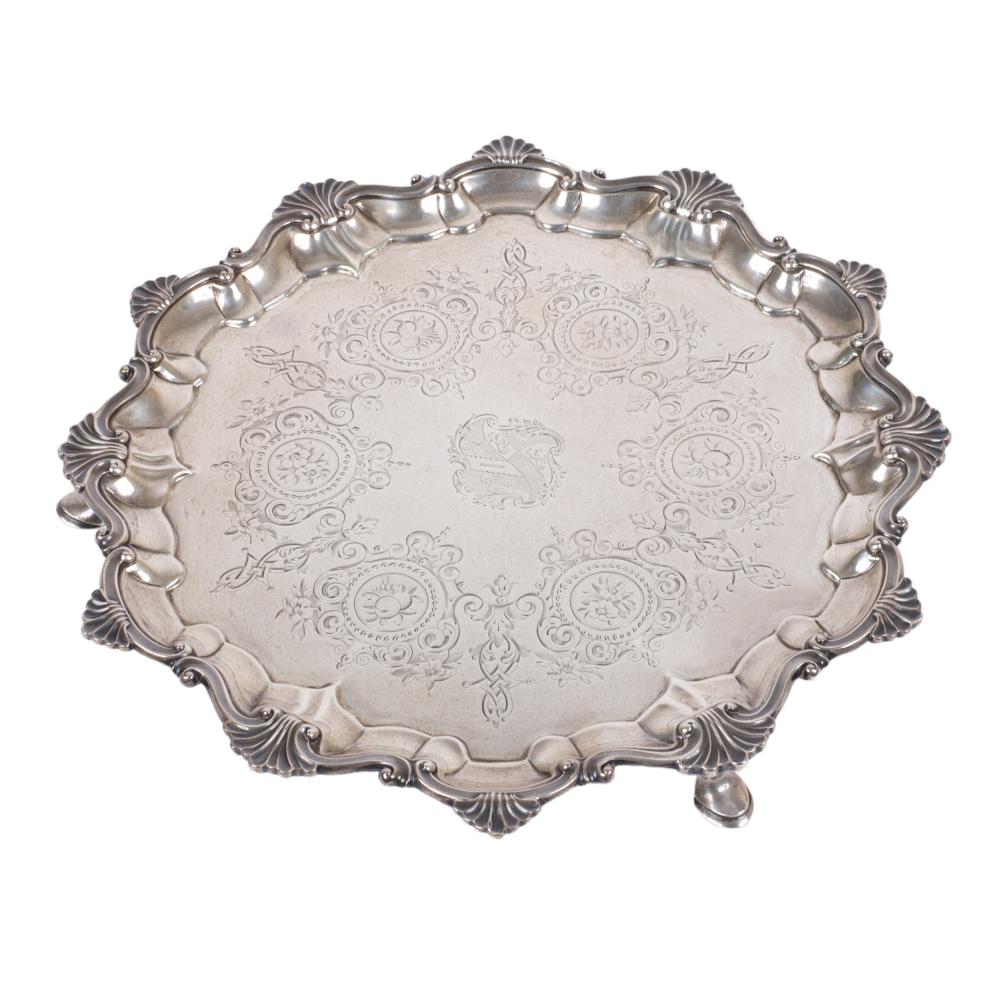 Appraisal: JOHN SAMUEL HUNT ENGLISH VICTORIAN STERLING SILVER SALVER TRAY WITH