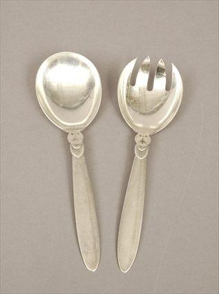 Appraisal: Georg Jensen Sterling Silver 'Cactus' Pattern Serving Spoon and Fork