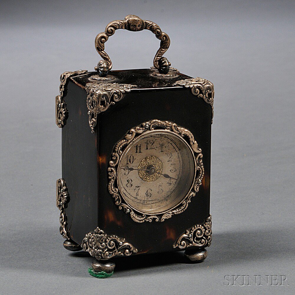 Appraisal: Miniature Silver-mounted Shell Carriage Clock late th early th century