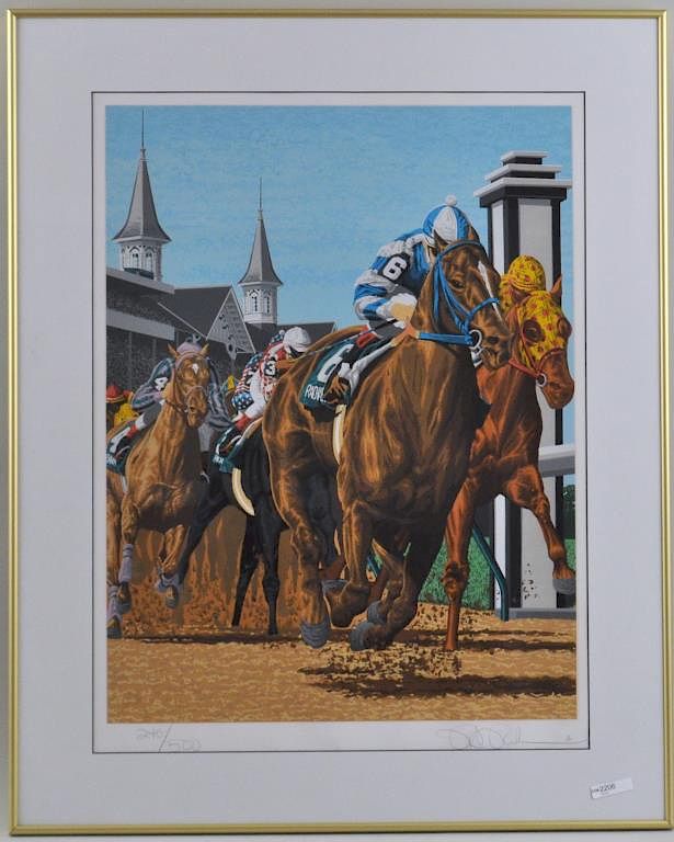 Appraisal: Signed Lithograph of Horse Racing Churchill Downs indistinctly signed numbered