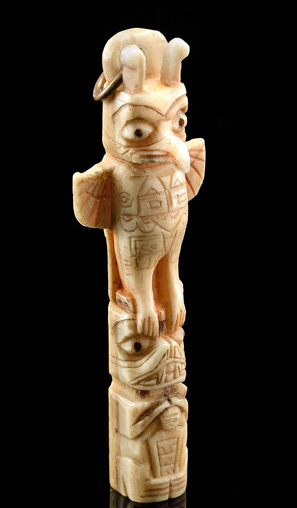 Appraisal: Early th C Tlingit Walrus Ivory Totem Pole Pendant Native