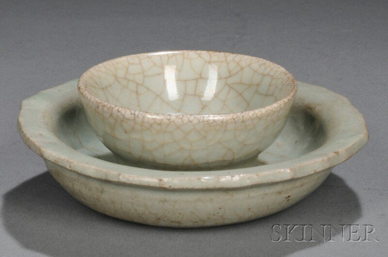 Appraisal: Two Song-style Celadon Items China a shallow dish with gently