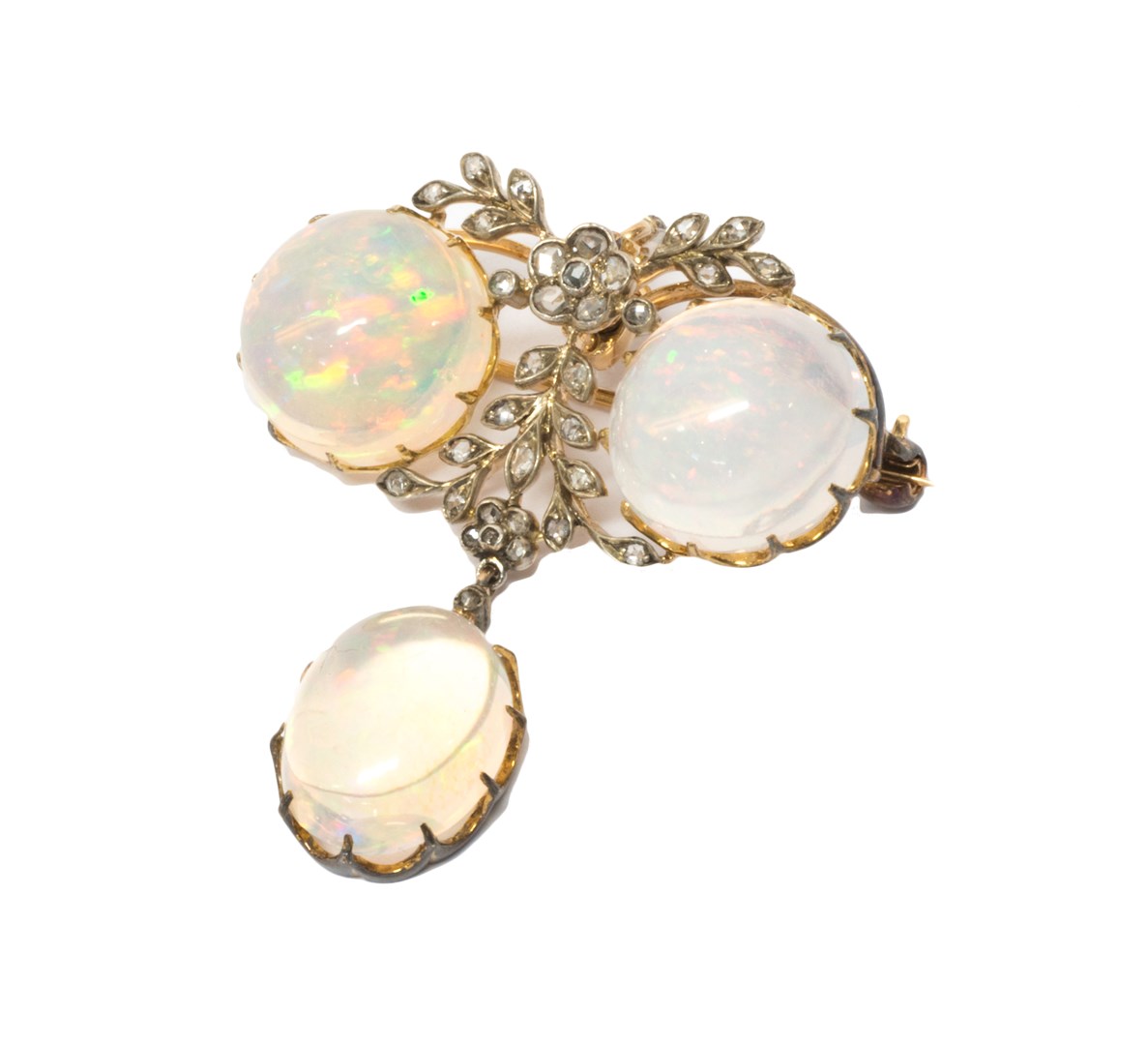 Appraisal: A rose diamond and water opal set pendant brooch the