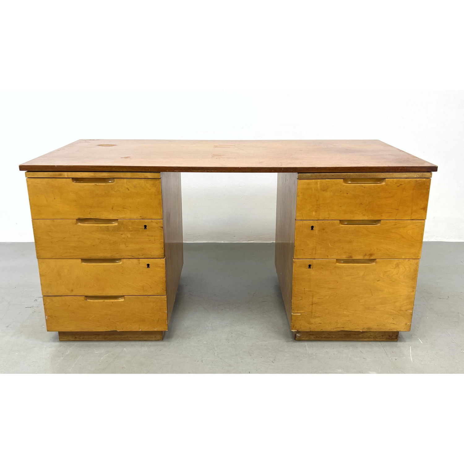 Appraisal: Clifford Pascoe Style Low Desk Double pedestal Dimensions H inches