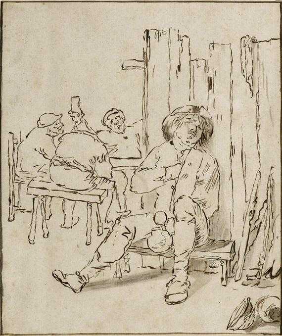 Appraisal: DUTCH TH CENTURY Genre scene with peasants drinking Pen in