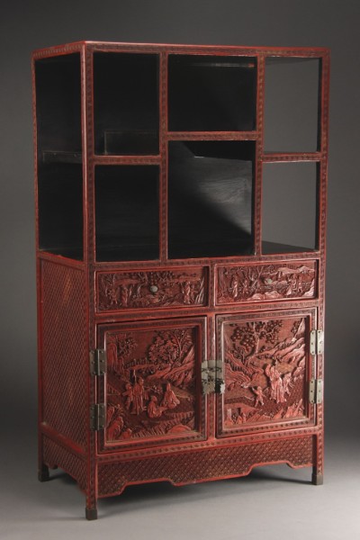 Appraisal: All finely carved with doors and drawers depicting scholars children