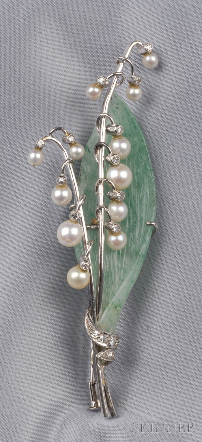 Appraisal: kt White Gold Aventurine Quartz and Gem-set Lily-of-the-valley Brooch Vienna