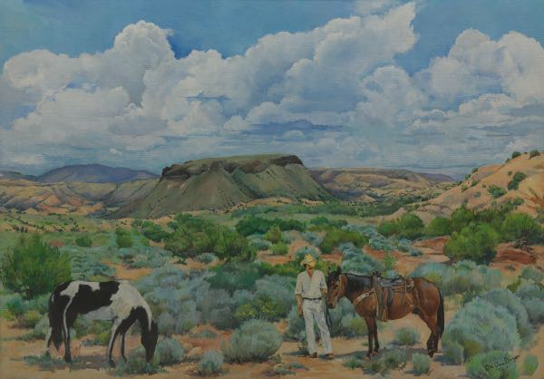 Appraisal: DEE VAN DUZER AMERICAN TH CENTURY x Cowboy with horses