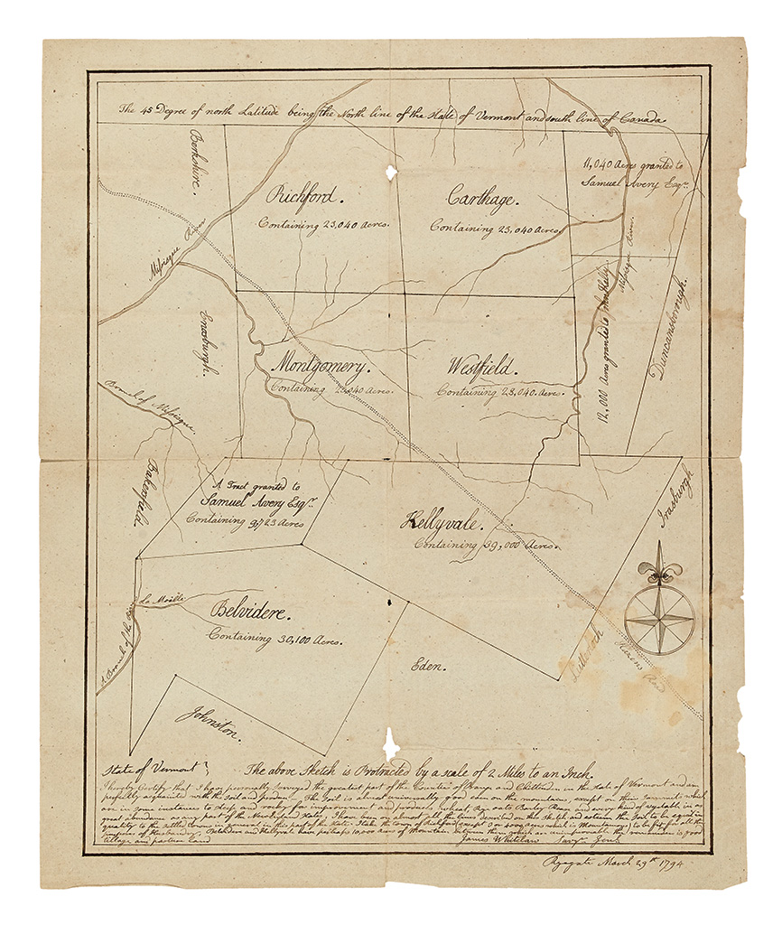 Appraisal: SURVEYING THE US-CANADA BORDER VERMONT Whitelaw James Map of several