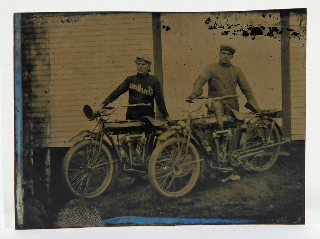 Appraisal: C TIN TYPE PHOTOGRAPH OF MEN MOTORCYCLES United States Circa