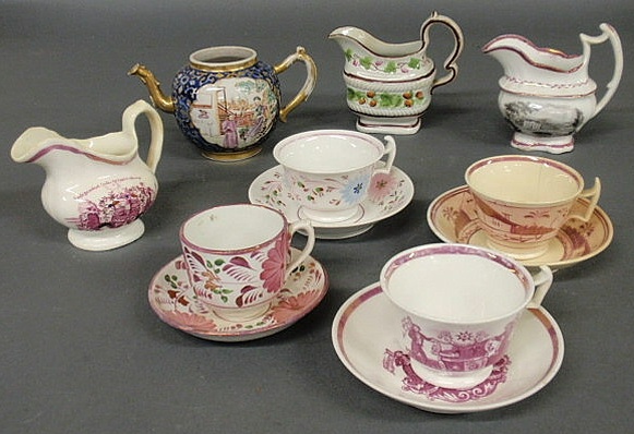 Appraisal: English soft paste creamer Chinese export teapot four cups causers