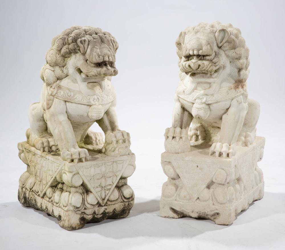 Appraisal: Pair of Chinese Marble Buddhist Lions carved seated on their