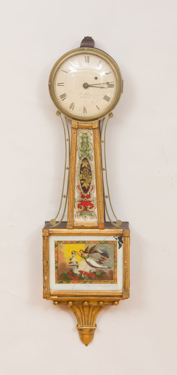 Appraisal: FEDERAL MAHOGANY AND PARCEL-GILT BANJO CLOCK WITH GLOMIS PANELS The