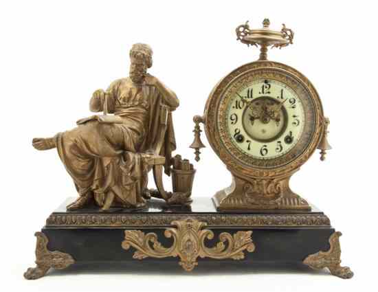 Appraisal: An American Gilt Metal and Slate Mantel Clock Ansonia Clock