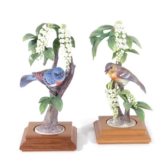 Appraisal: Pair Dorothy Doughty Lazuli Buntings Royal Worcester dated with choke