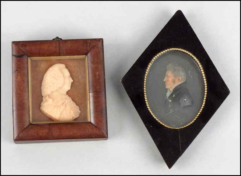 Appraisal: TWO WAX PORTRAIT MINIATURES Larger '' x '' Condition No