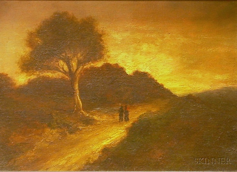 Appraisal: Framed Oil on Canvas Landscape with Figures on a Country