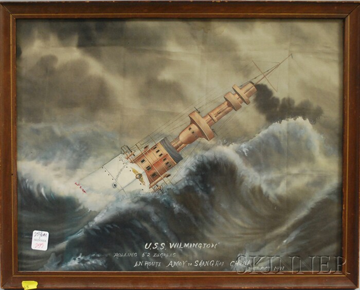 Appraisal: Chinese School Gouache on Silk USS Wilmington Enroute Amoy to