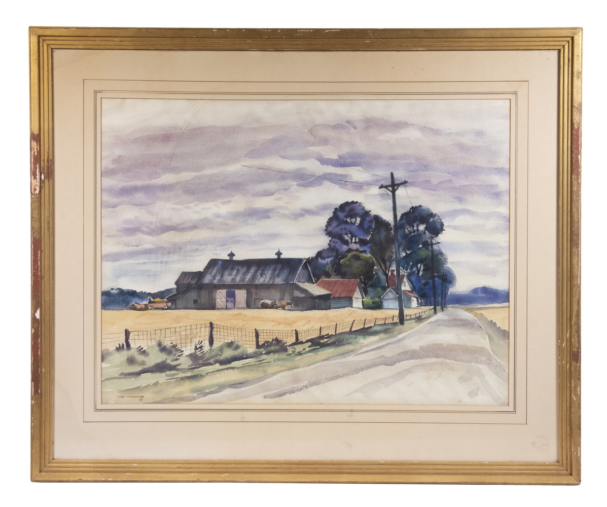 Appraisal: CARL ZIMMERMAN OH IN - Farm in Hay Season watercolor