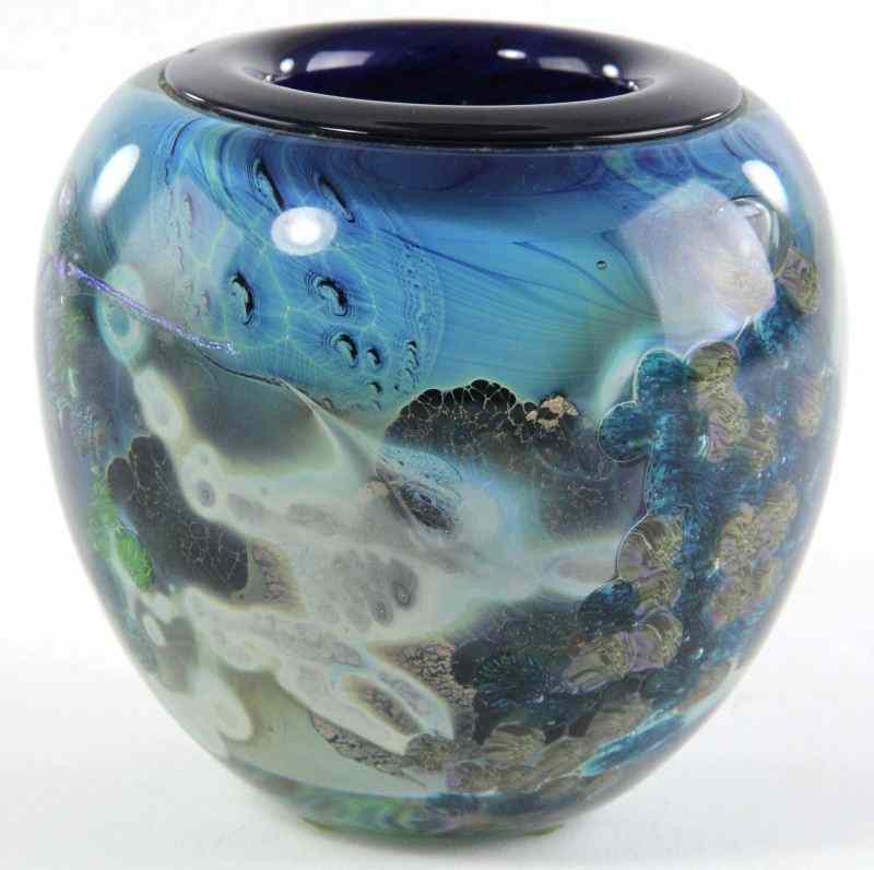 Appraisal: Josh Simpson MA Art Glass Vasecased glass in blues greens