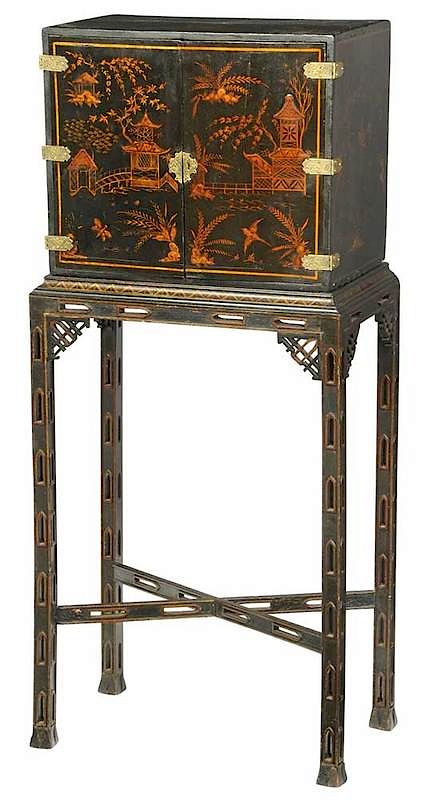 Appraisal: Chinese Lacquered Cabinet on Stand th century five drawers set