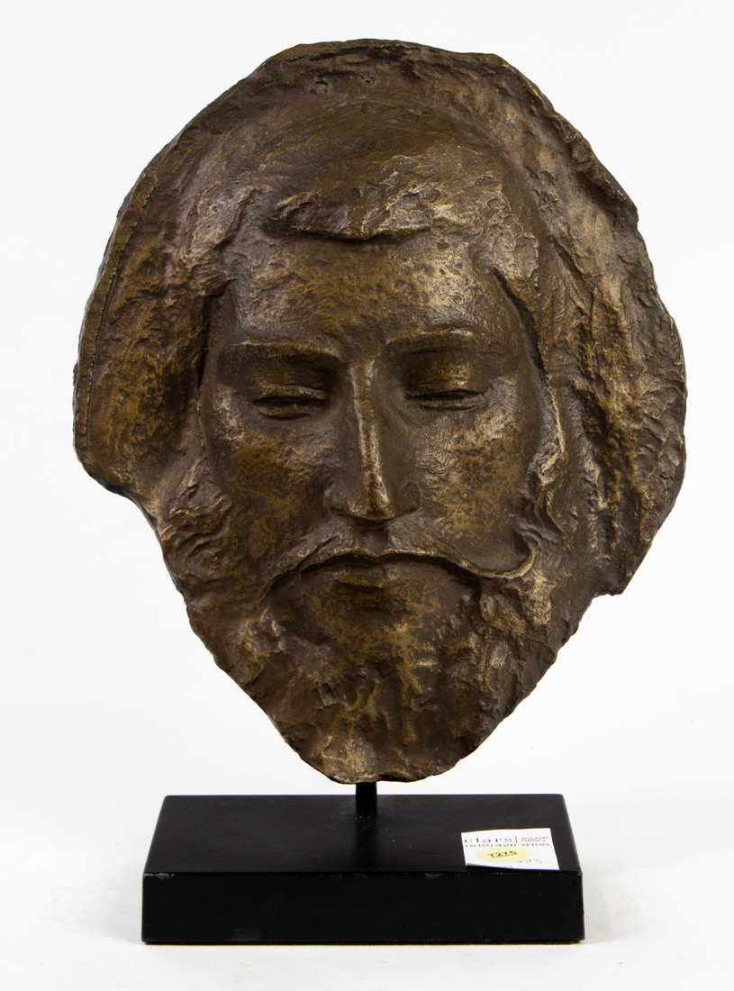 Appraisal: Reproduction bronzed death mask of Paul Gauguin raised on black