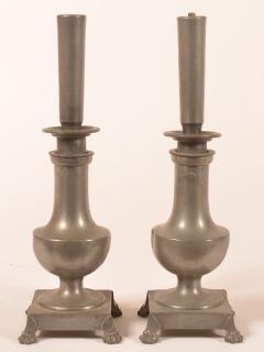 Appraisal: Pair of French th Century Pewter Candlestick Form Fluid Lamps