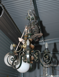 Appraisal: A BLACK PAINTED WROUGHT IRON CEILING LIGHT AND TWO OTHER