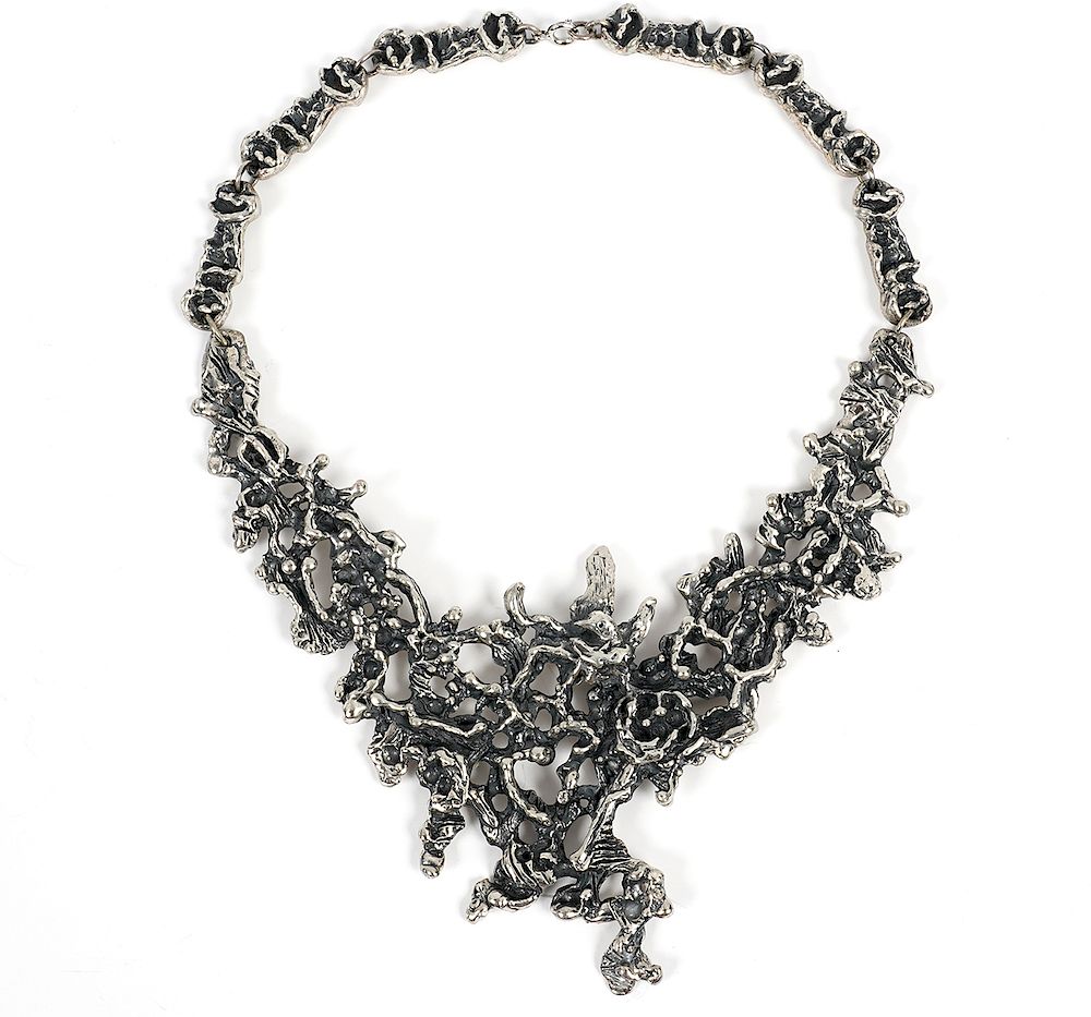 Appraisal: Guy Vidal Vintage Silver Bib Necklace Guy Vidal vintage bib