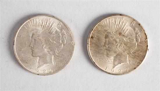 Appraisal: Two United States Peace silver dollars MS- and D MS-