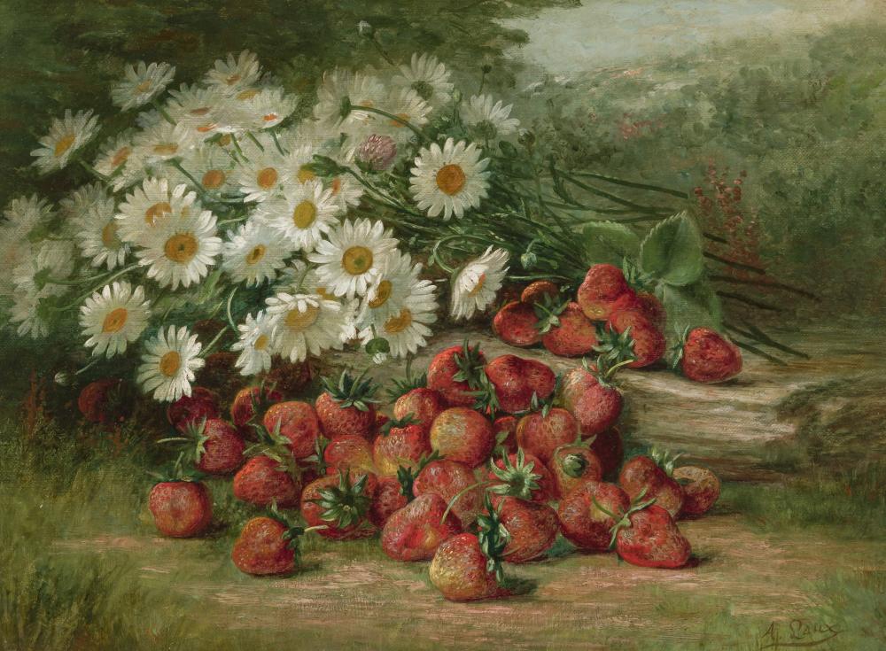 Appraisal: AUGUST LAUX American - Strawberries and Daisies ca oil on