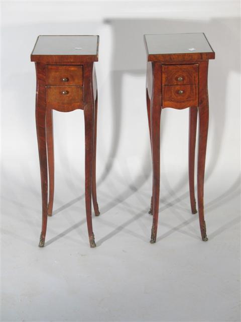 Appraisal: PR LOUIS XVI STYLE TWO DRAWER SIDE TABLES The pair