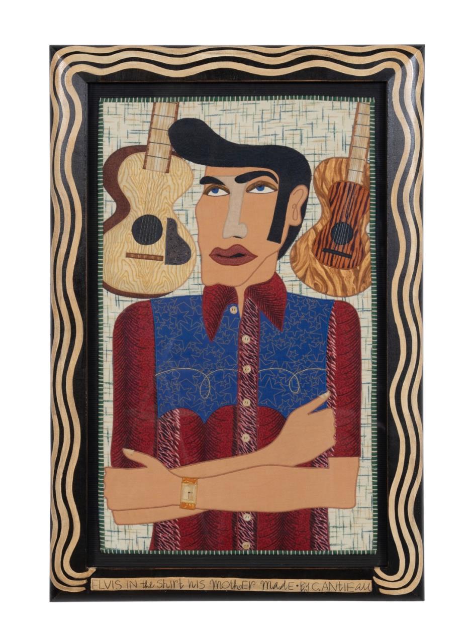 Appraisal: ROBERTS-ANTIEAU ELVIS FABRIC PAINTING W FRAME Chris Roberts-Antieau American b