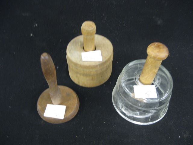 Appraisal: Butter Molds Presses scarce glass wood example plus two others