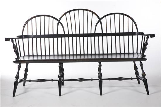 Appraisal: WINDSOR-STYLE BENCH American th century Continuous arm bench with knuckle