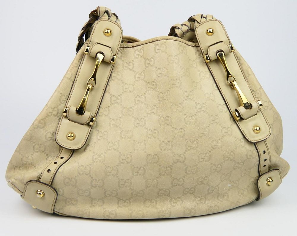 Appraisal: GUCCI LOVELY TAN GUCCISSIMIA LEATHER BAG Medium bag measures wide