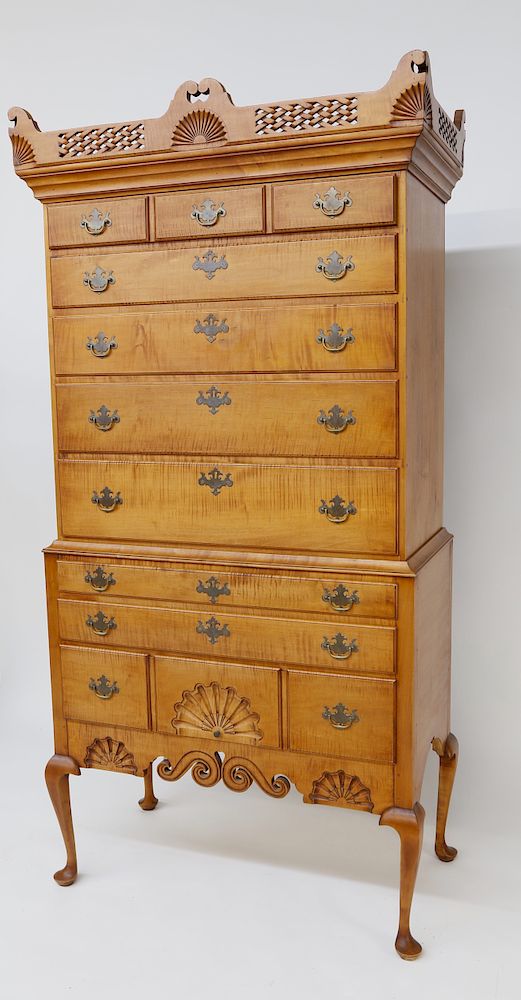 Appraisal: Fine Eldred Wheeler Tiger Maple Dunlap Highboy Exclusive on Bidsquare