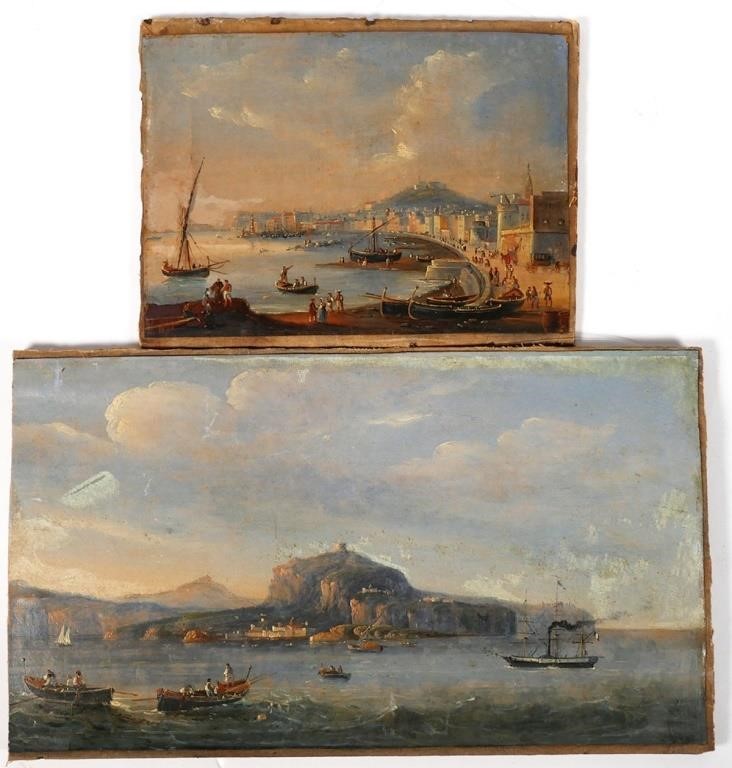 Appraisal: Two small antique coastal paintings one signed possibly Forti and