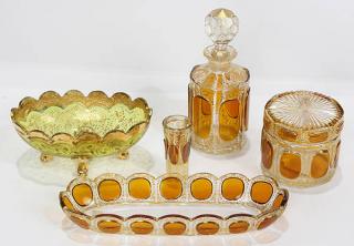 Appraisal: lot of Moser amber glass accessories comprising a scent bottle