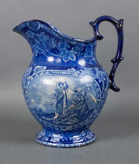 Appraisal: Staffordshire blue transferware pitcher bearing the Arms of Maryland first