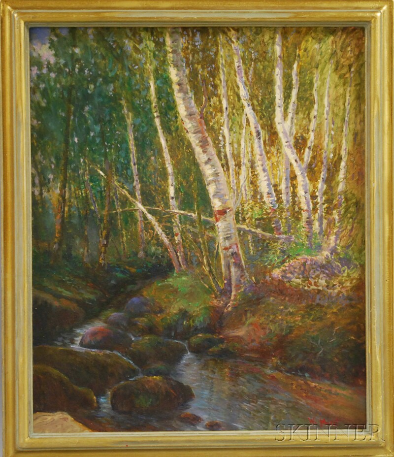 Appraisal: American School th th Century Woodland Brook with Birches Signed