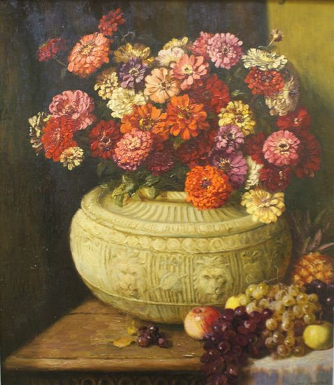 Appraisal: Albert Sherman - Fruit and Flowers oil on canvas signed