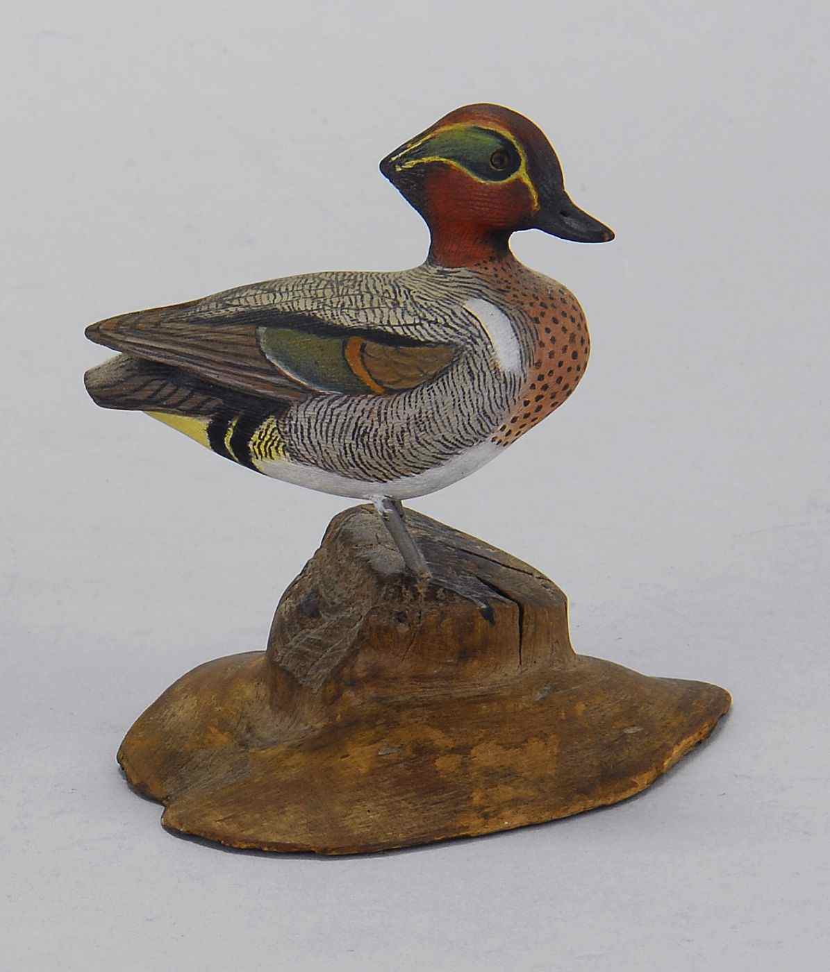 Appraisal: DECORATIVE CARVED MINIATURE GREEN-WINGED TEAL DRAKEBy Jesse Blackstone of Peterborough