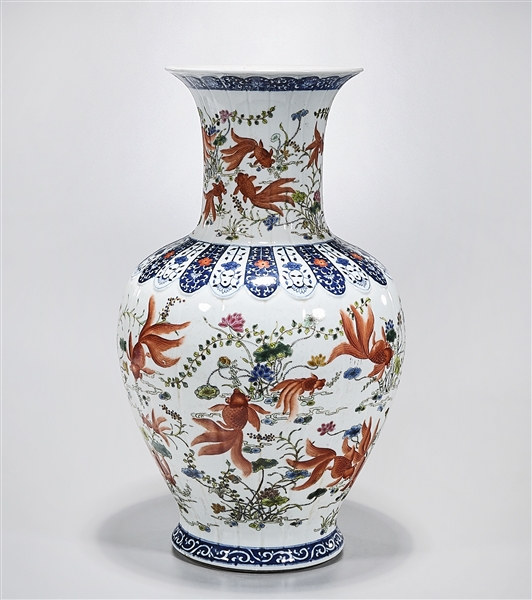 Appraisal: Chinese wucai porcelain vase with fish motif x approx Condition