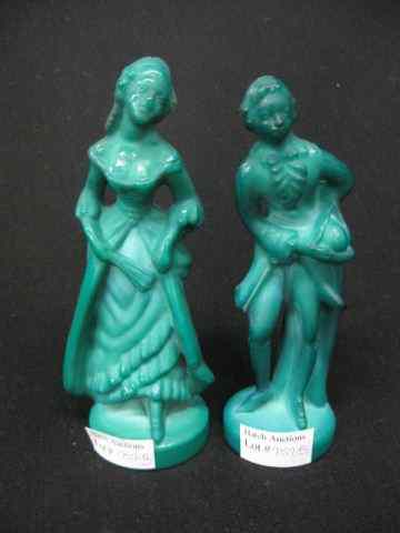 Appraisal: Pair of Moser Malachite Art Glass Figurinescolonial man woman signed