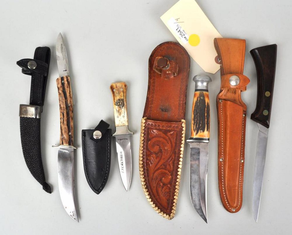 Appraisal: Group Four Knives Sheaths comprising Western Boulder Colorado Bowie knife