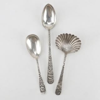 Appraisal: Lot Of Three Sterling Silver Repousse Serving Pieces Lot Of