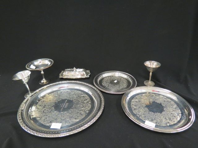 Appraisal: Silverplate Lot trays and butterdish compote and wines