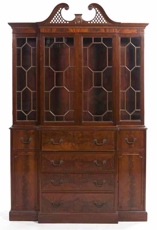 Appraisal: An American Chippendale Style Mahogany Breakfront Secretary Bookcase th century