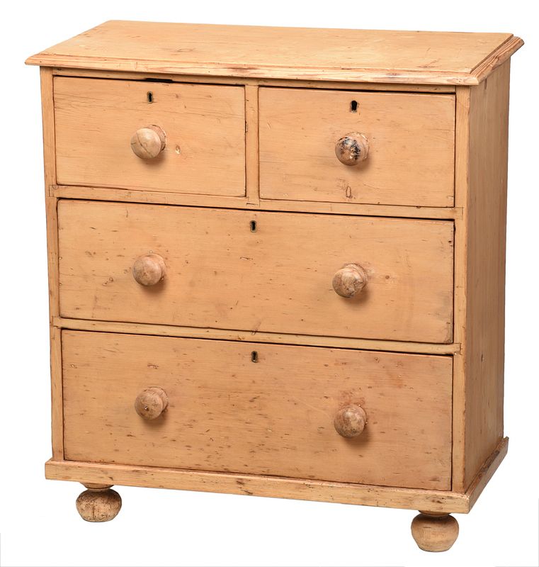 Appraisal: British Four Drawer Pine Chest British th century pickled pine